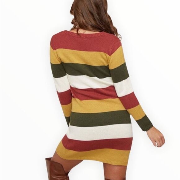 Peach Love Dress Stripes Multi-Color Cable Knit Preppy Mini Long Sleeve - Picture 2 of 10